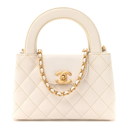 Chanel Shiny Aged Calfskin Quilted Nano Kelly Shopper White 1 of 10