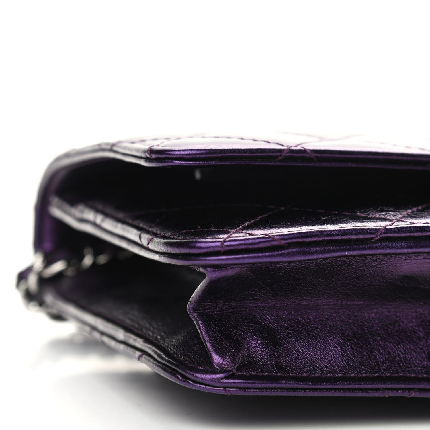 Chanel Metallic Aged Calfskin Quilted 2.55 Reissue Wallet on Chain WOC Purple 9 of 10
