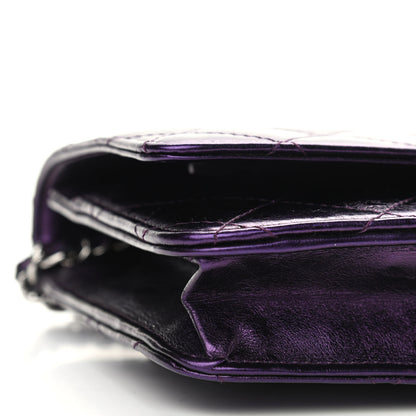 Chanel Metallic Aged Calfskin Quilted 2.55 Reissue Wallet on Chain WOC Purple 9 of 10