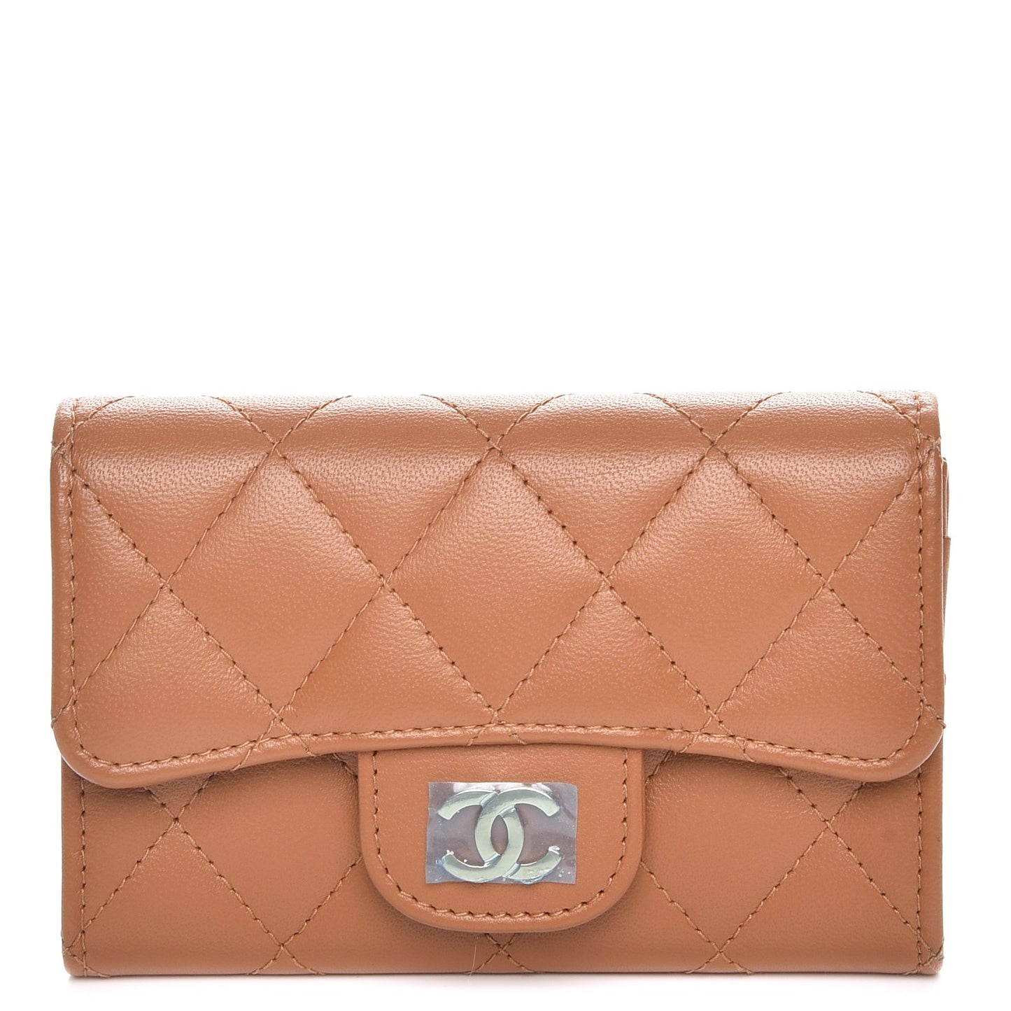 Lambskin Quilted Flap Card Holder Beige