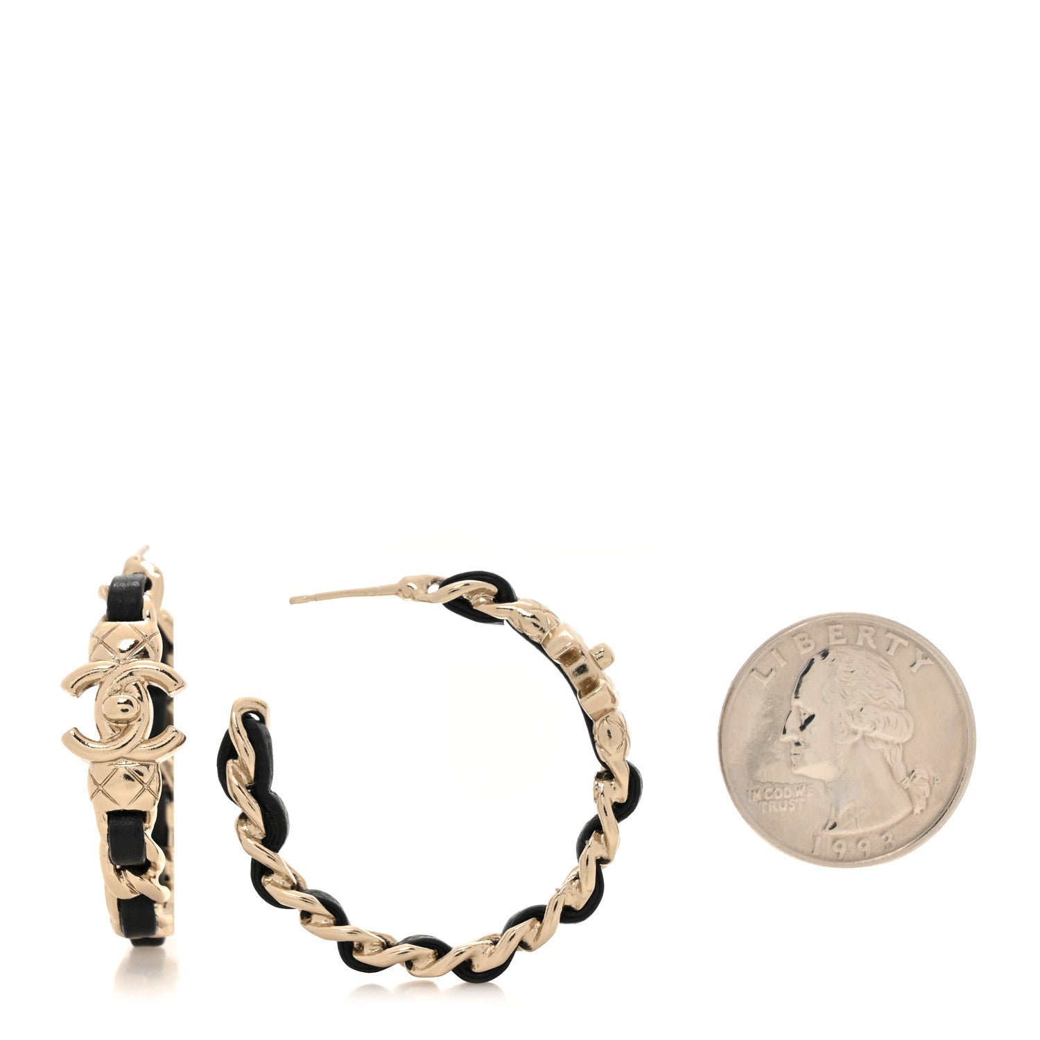 Chanel Lambskin CC Turnlock Chain Hoop Earrings Matte Gold Black 2 of 4