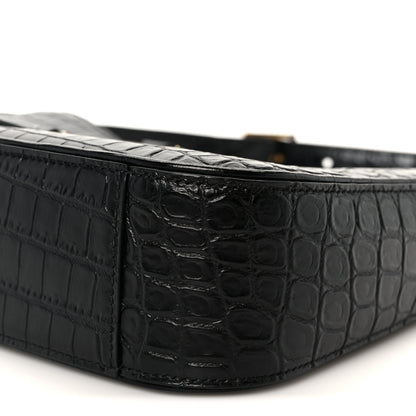 Saint Laurent Calfskin Crocodile Embossed Le 5 A 7 Hobo Black 10 of 11