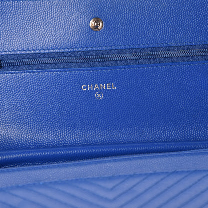 Chanel Caviar Chevron Quilted Wallet On Chain WOC Bright Blue 6 of 14