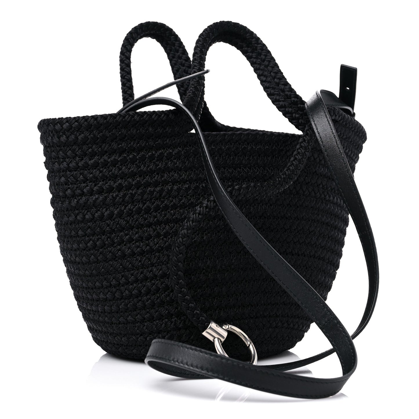 Nylon Lambskin Woven Small Ibiza Basket With Strap Black