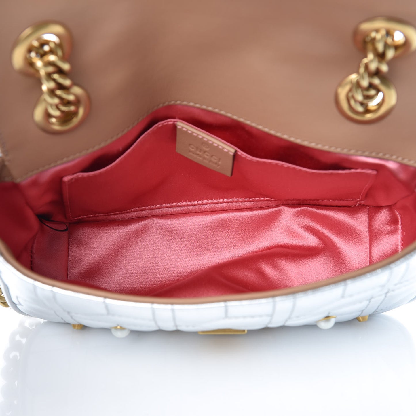 Metallic Calfskin Matelasse Studded Mini Pearly GG Marmont Shoulder Bag Silver