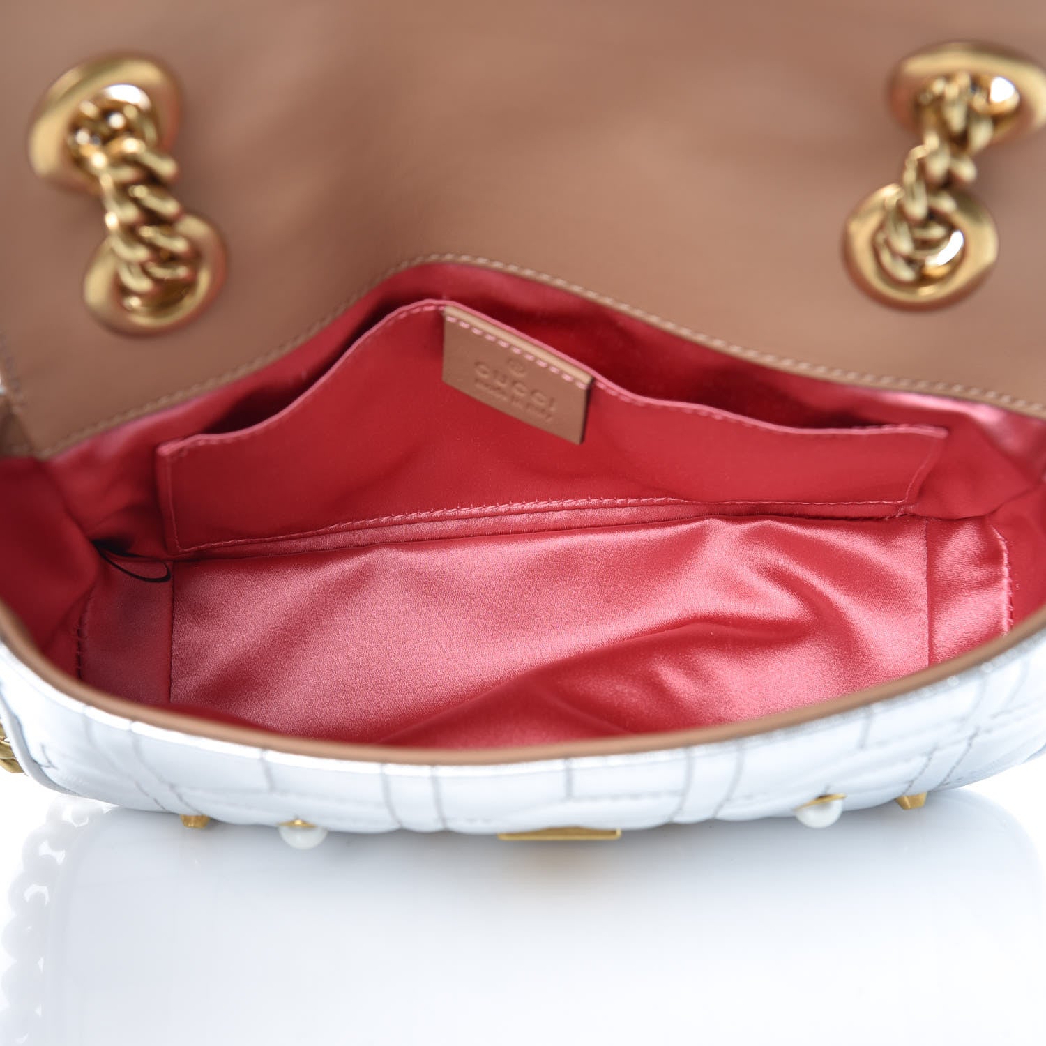 Gucci Metallic Calfskin Matelasse Studded Mini Pearly GG Marmont Shoulder Bag Silver 5 of 8