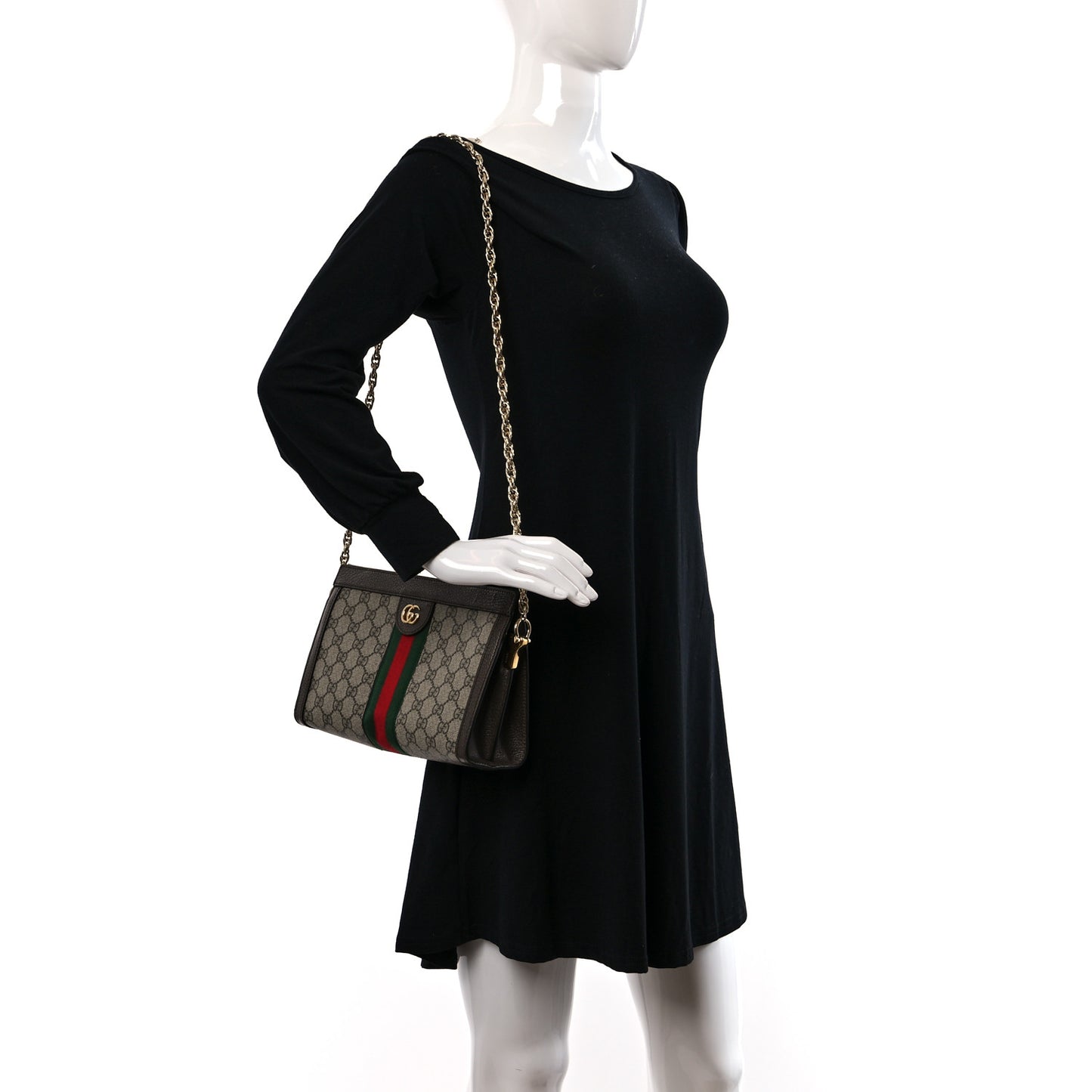 GG Supreme Monogram Web Small Ophidia Chain Shoulder Bag Brown