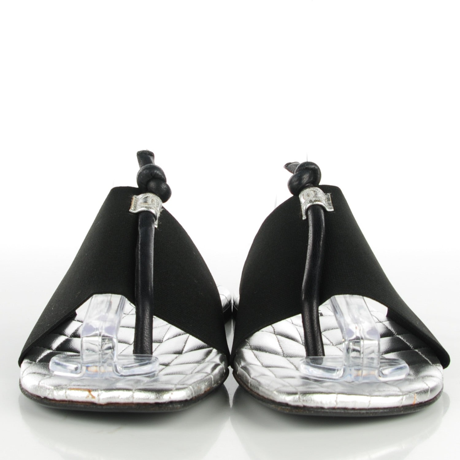 Chanel Elastic Lambskin Quilted Sandals 38 Black Silver 2 of 7
