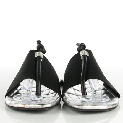 Chanel Elastic Lambskin Quilted Sandals 38 Black Silver 2 of 7
