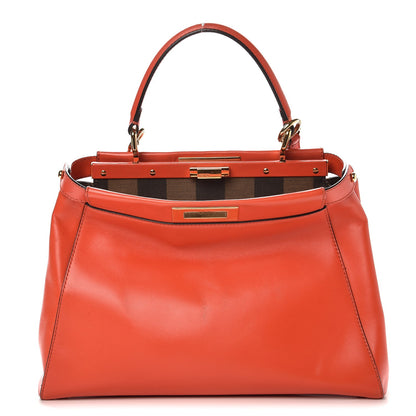 Fendi Vitello Morgan Fabric Jacquard Pequin Medium Peekaboo Iconic Satchel Papavero Tobacco Black 1 of 11