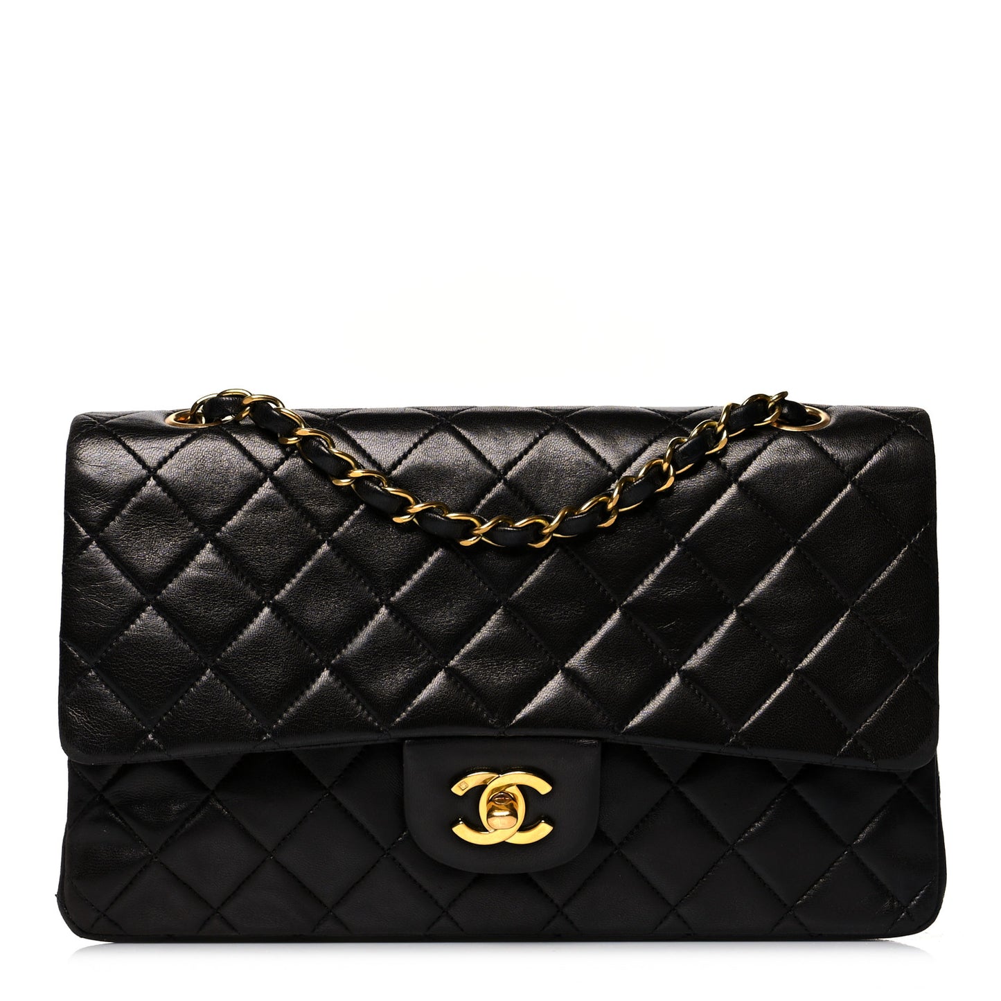 Lambskin Quilted Medium Double Flap Black