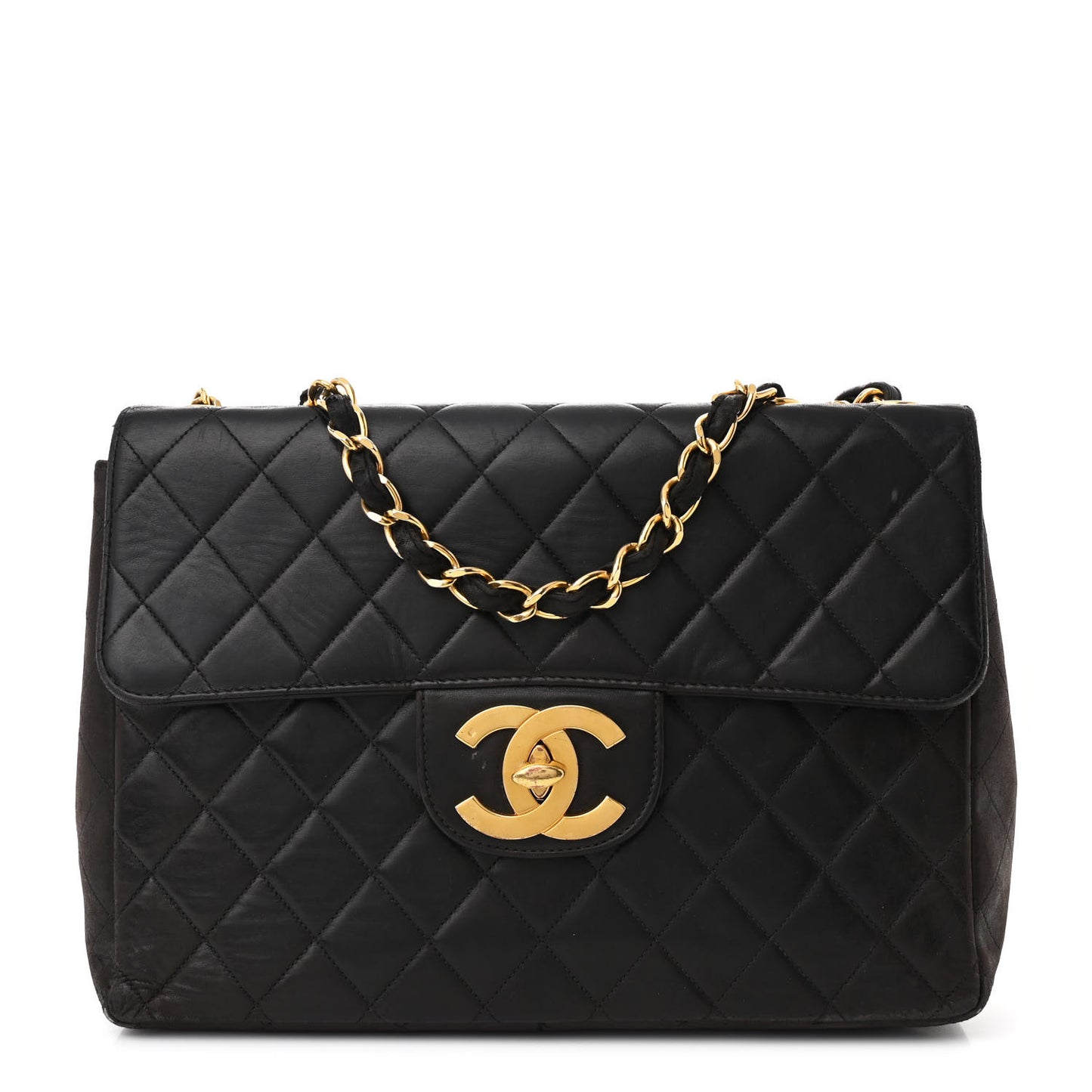 Lambskin Quilted XL Jumbo Single Flap Black