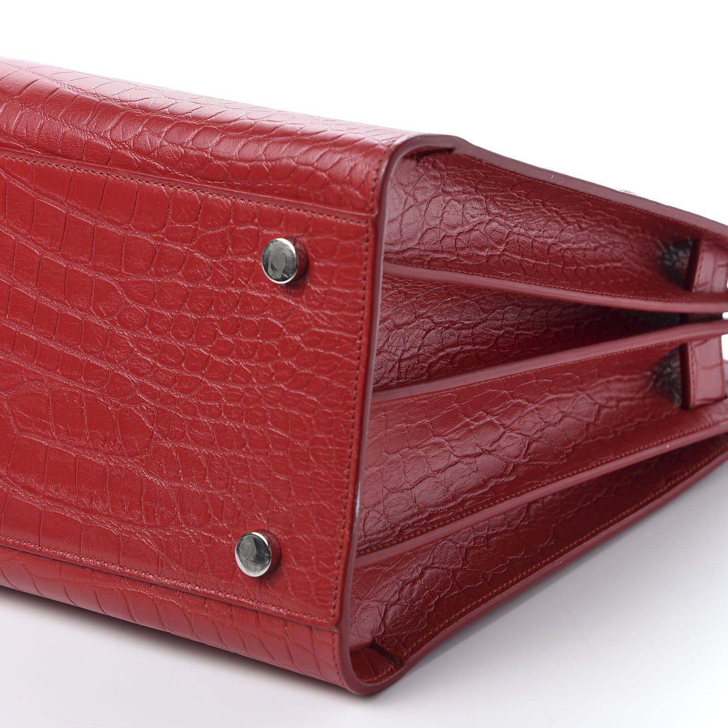 Saint Laurent Calfskin Crocodile Embossed Small Sac De Jour Eros Red 6 of 9