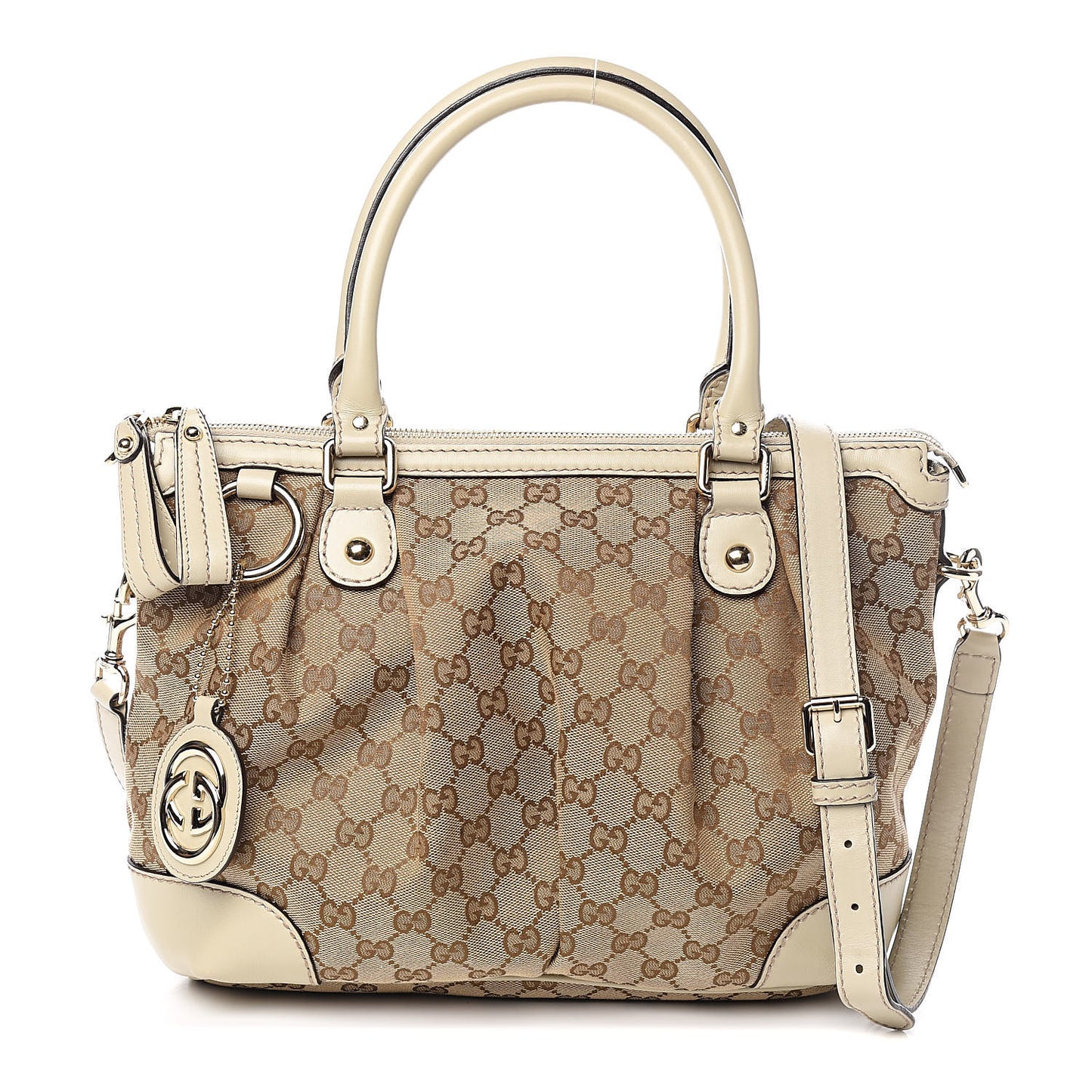 Monogram Margaux Calfskin Medium Sukey Top Handle Bag Beige Ebony Mystic White