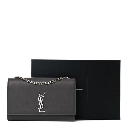 Saint Laurent Grain De Poudre Medium Classic Monogram Kate Satchel Earth Grey 15 of 15