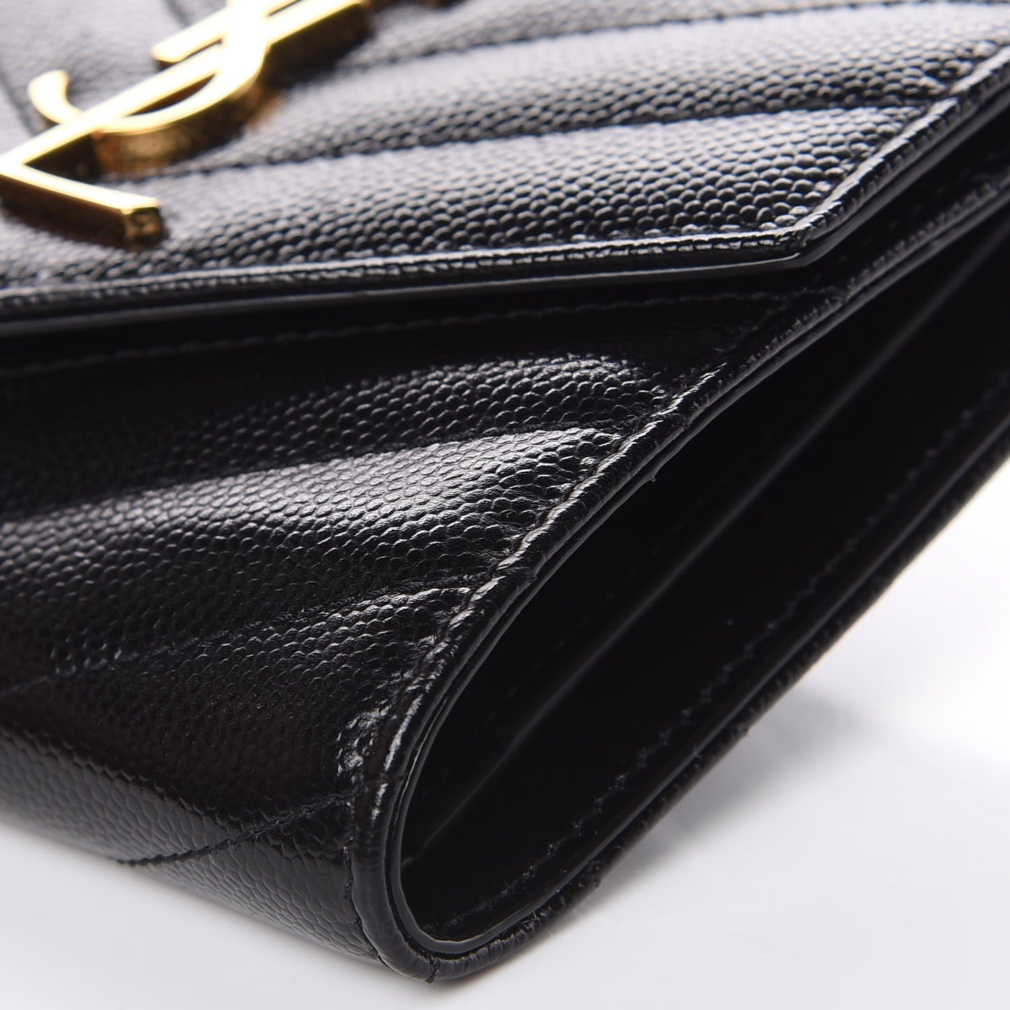 Grain De Poudre Matelasse Chevron Monogram Compact Tri Fold Wallet Black