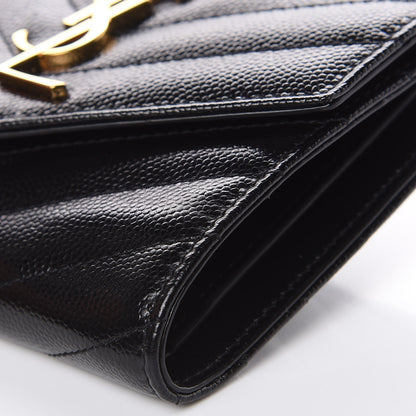 Saint Laurent Grain De Poudre Matelasse Chevron Monogram Compact Tri Fold Wallet Black 8 of 8