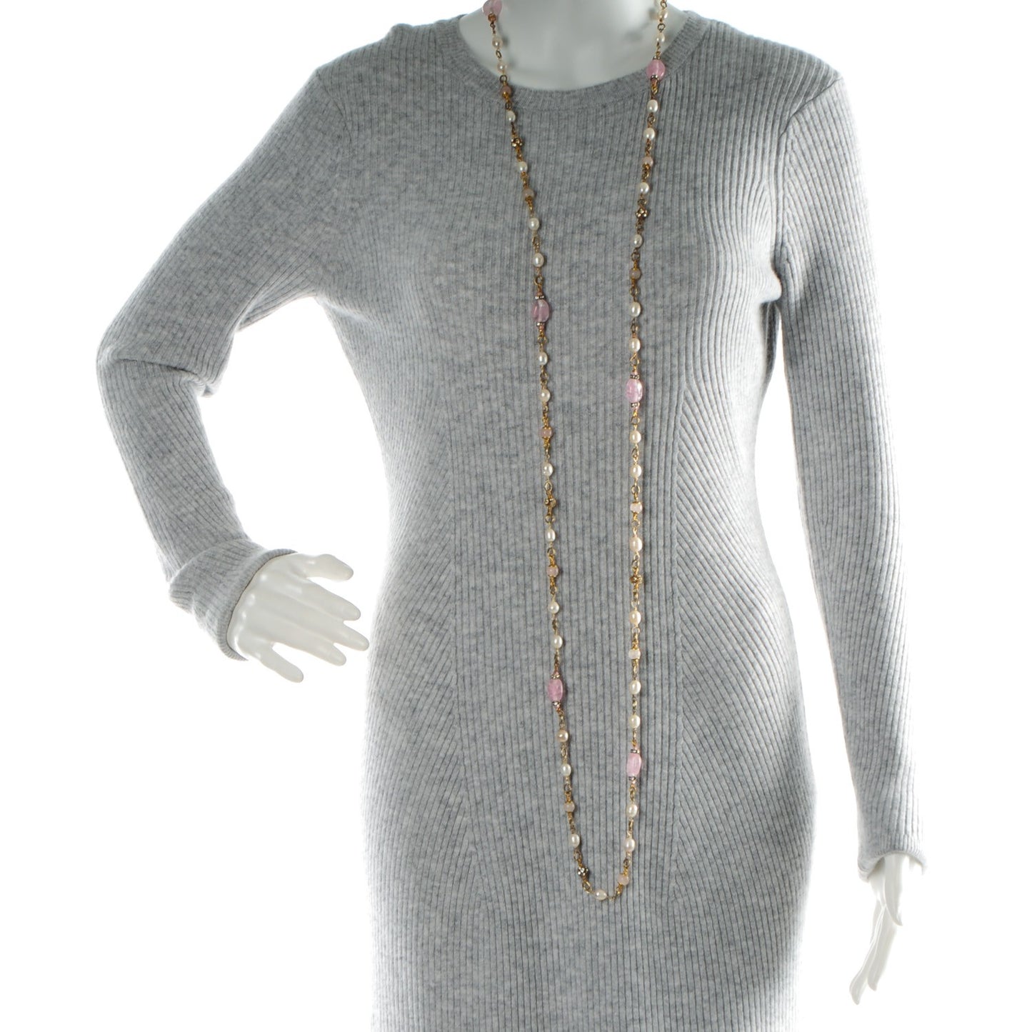 Gripoix Crystal Pearl Sautoir Long Necklace Gold Pink