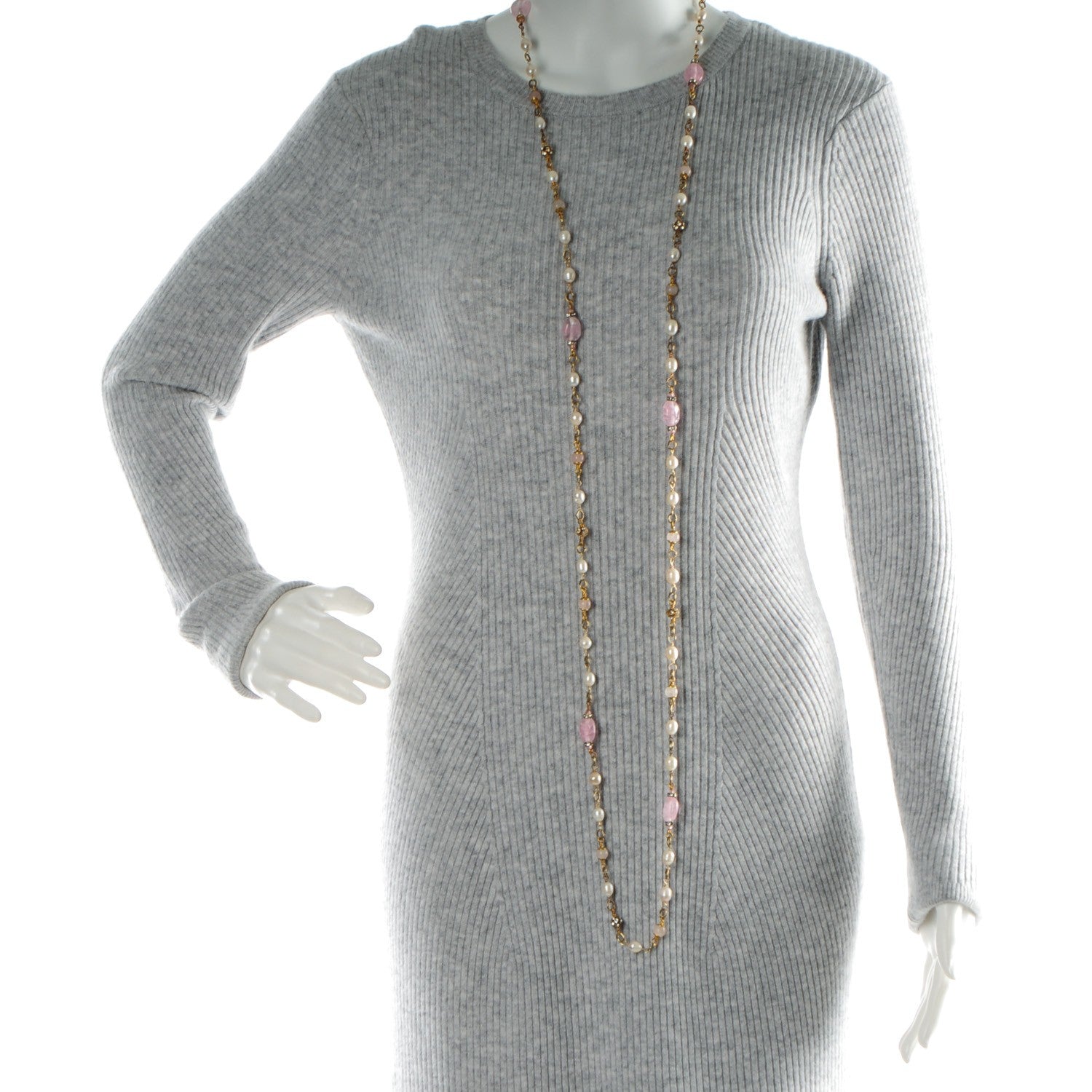 Chanel Gripoix Crystal Pearl Sautoir Long Necklace Gold Pink 2 of 4