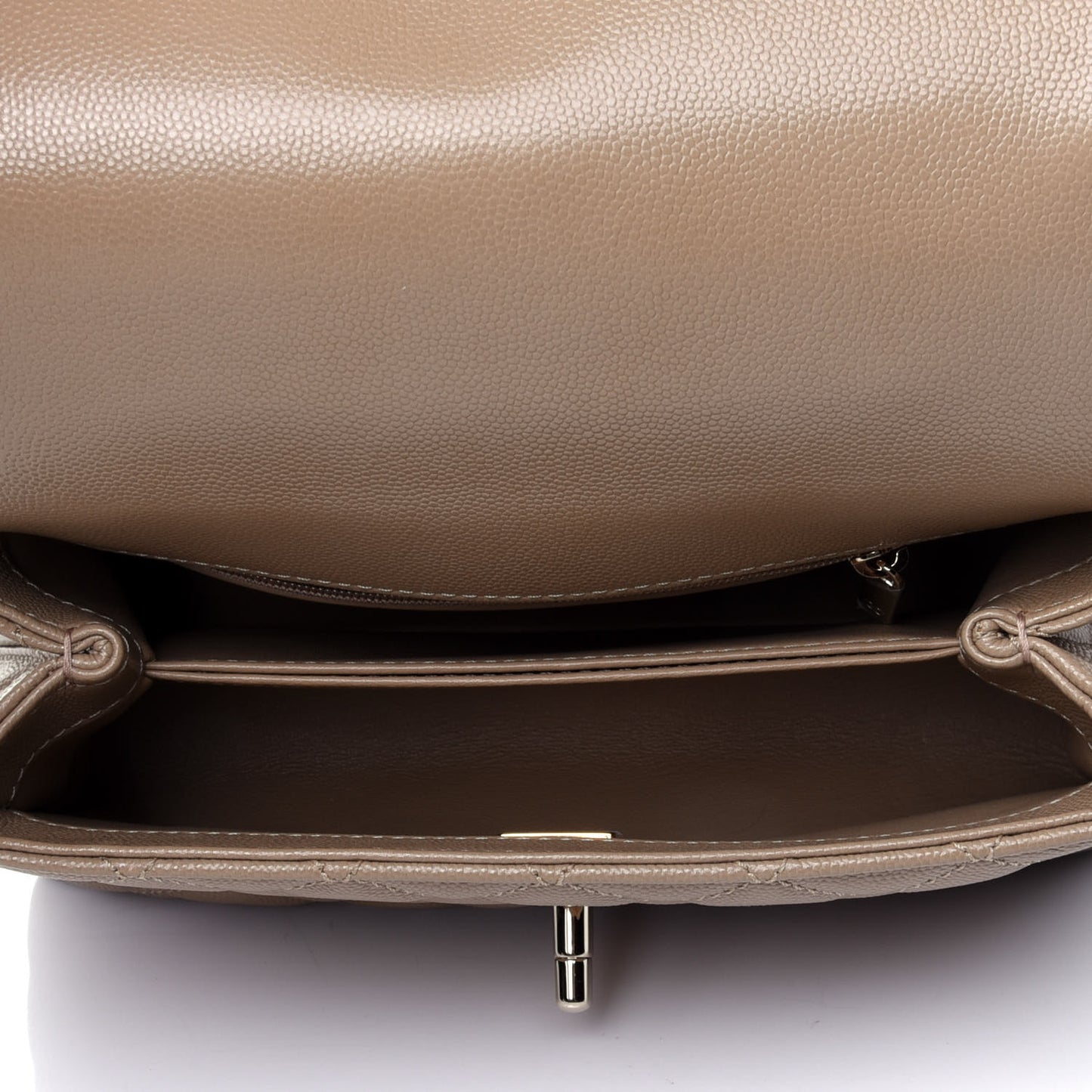 Caviar Lizard Embossed Quilted Mini Coco Handle Flap Dark Beige