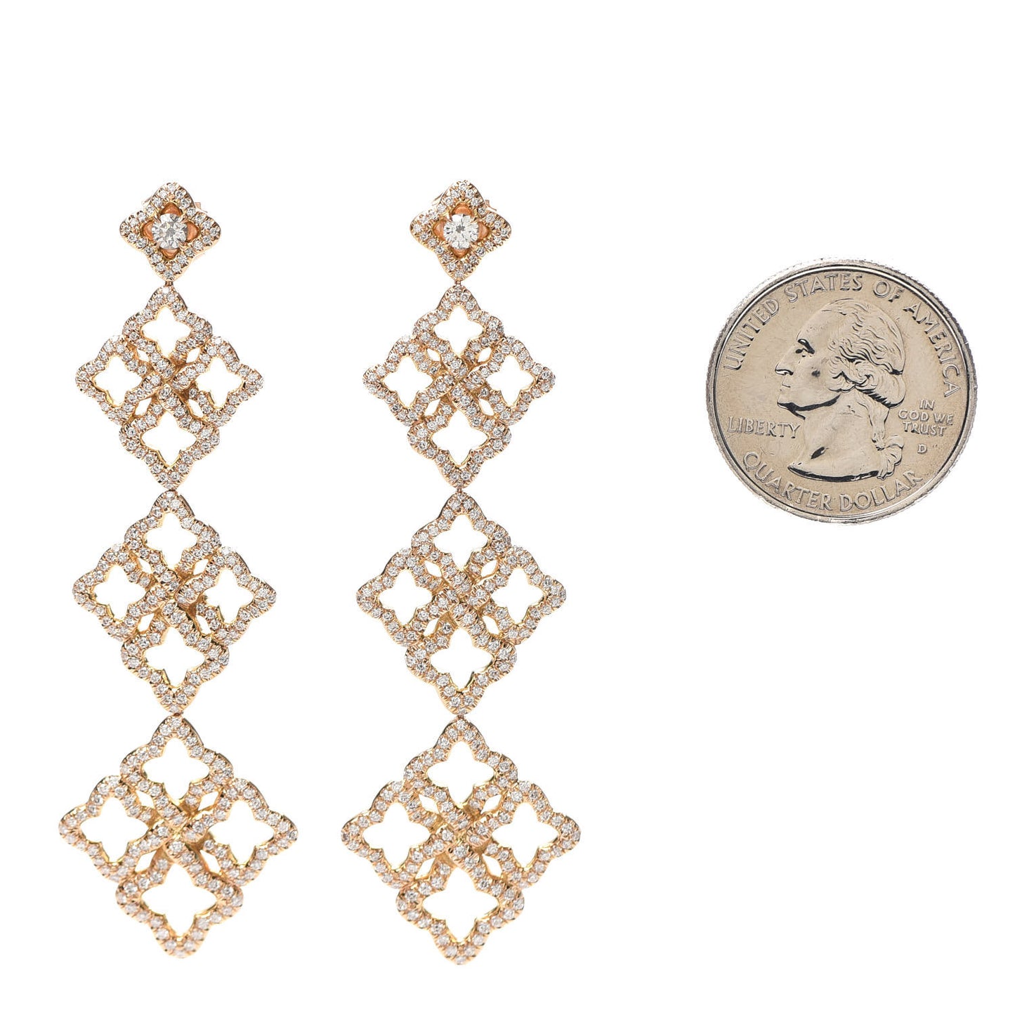 18K Yellow Gold Diamond Venetian Quatrefoil Earrings