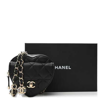 Chanel Lambskin Quilted CC In Love Heart Waist Belt Bag With Chain Black 11 of 11