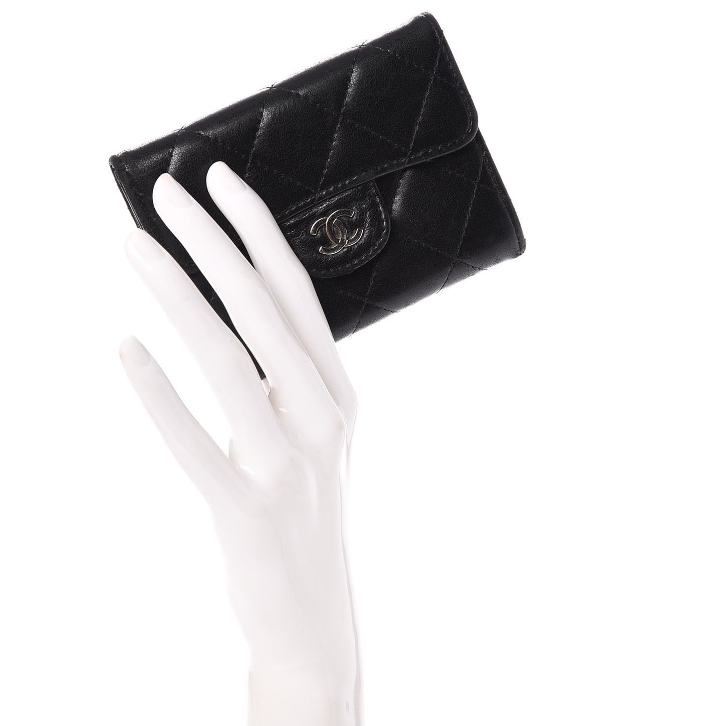 Lambskin Quilted Flap Card Holder Wallet Black