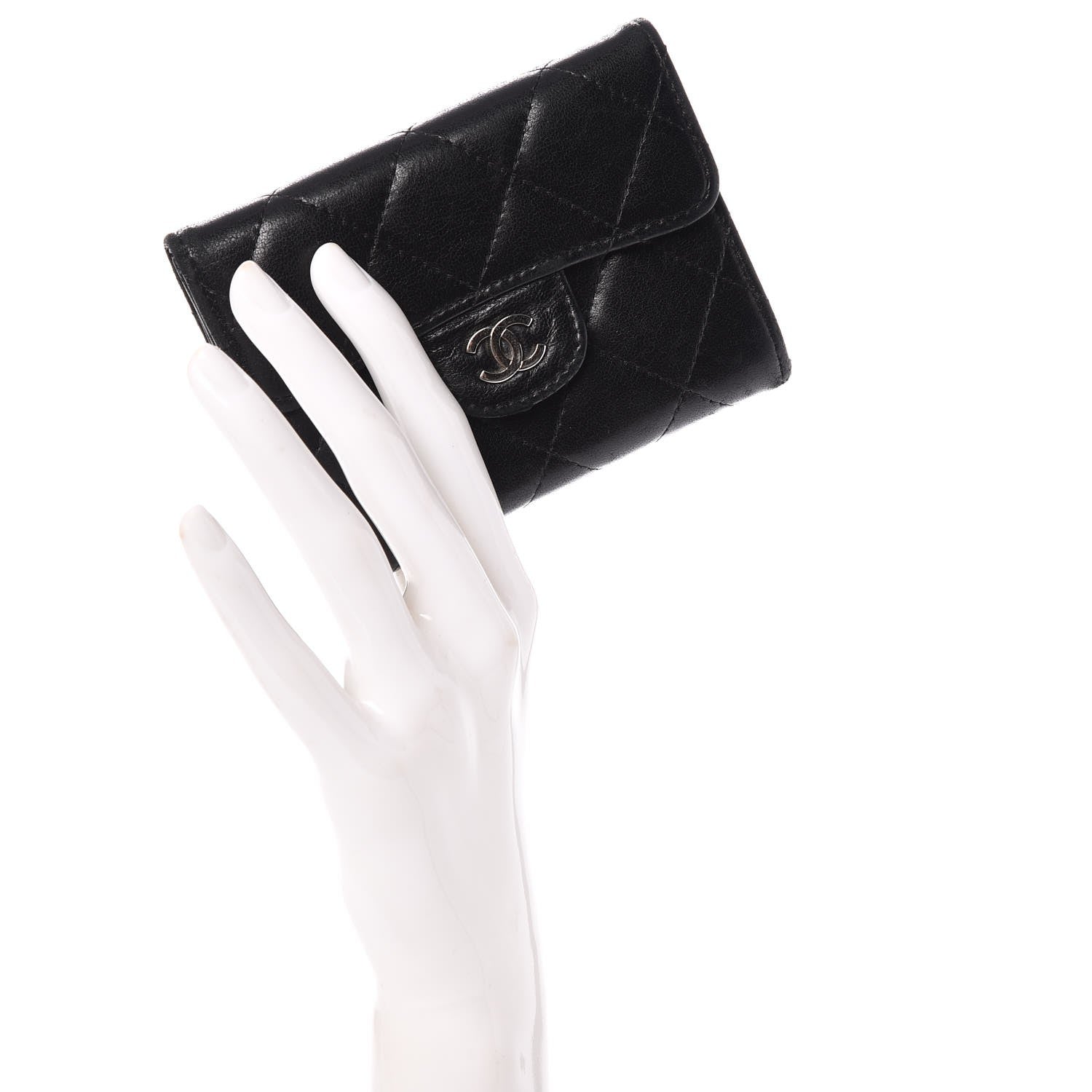 Chanel Lambskin Quilted Flap Card Holder Wallet Black 2 of 8