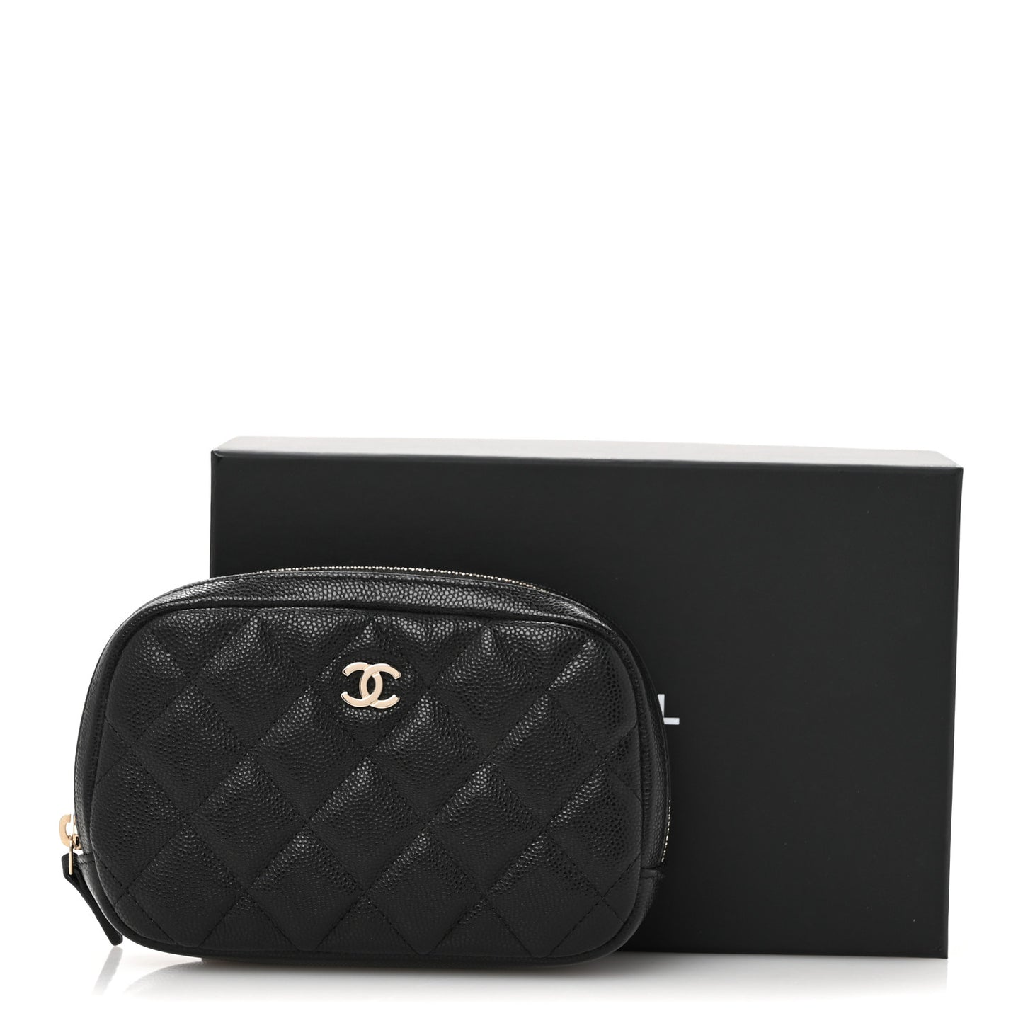 Caviar Quilted Small Curvy Pouch Cosmetic Case Black