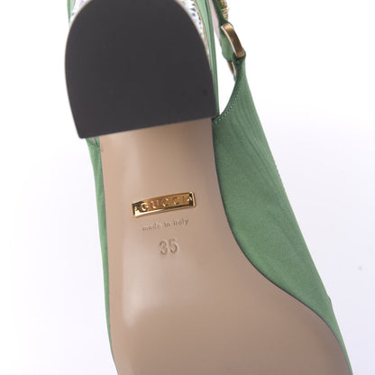Gucci Moire Fabric Crystal Square G Madelyn Slingbacks 35 New Shamarock 6 of 9