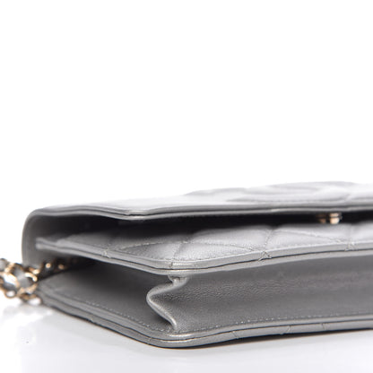 Chanel Metallic Goatskin Quilted Timeless CC Wallet On Chain WOC Silver 6 of 12