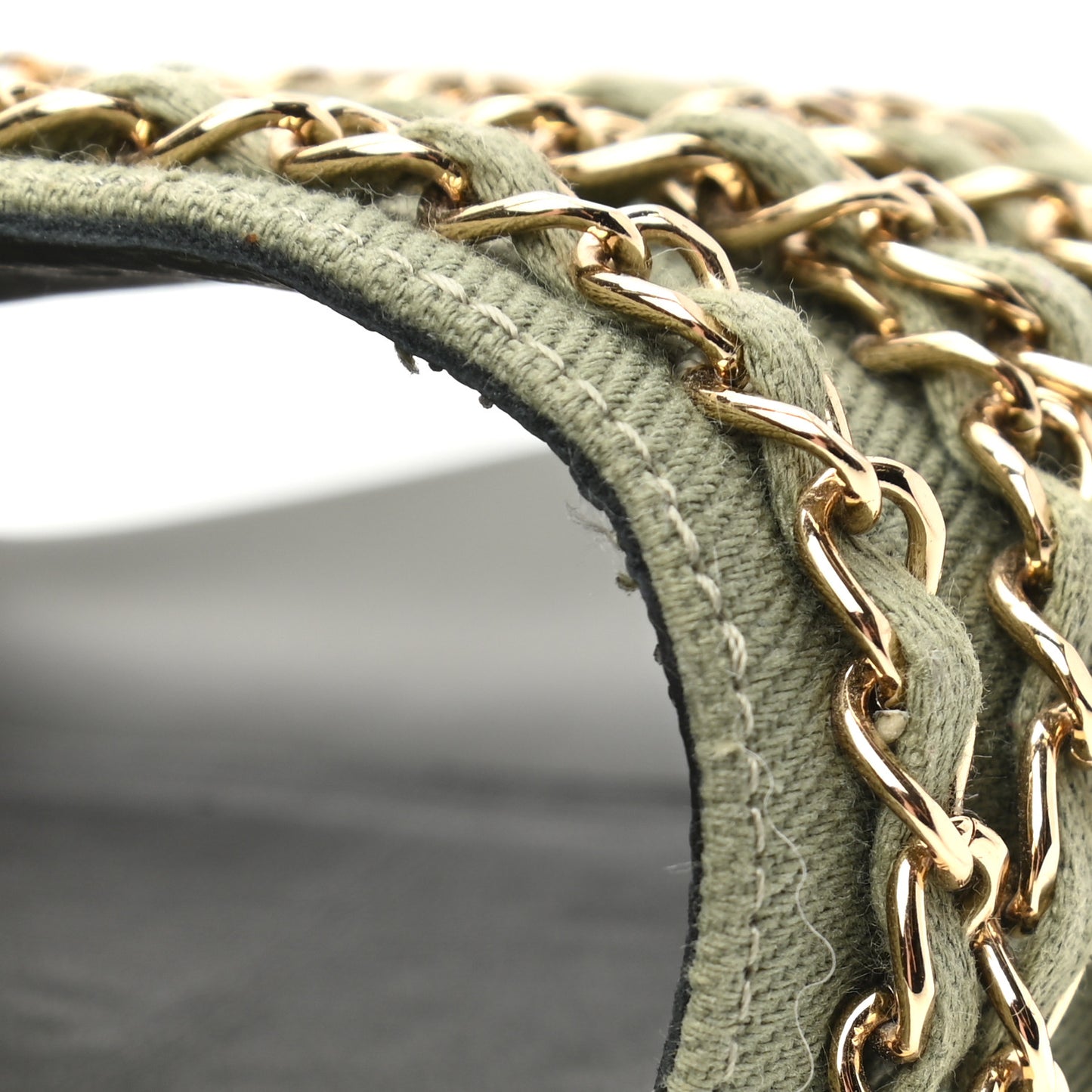 Canvas Chain Flat Sandals 39 Khaki