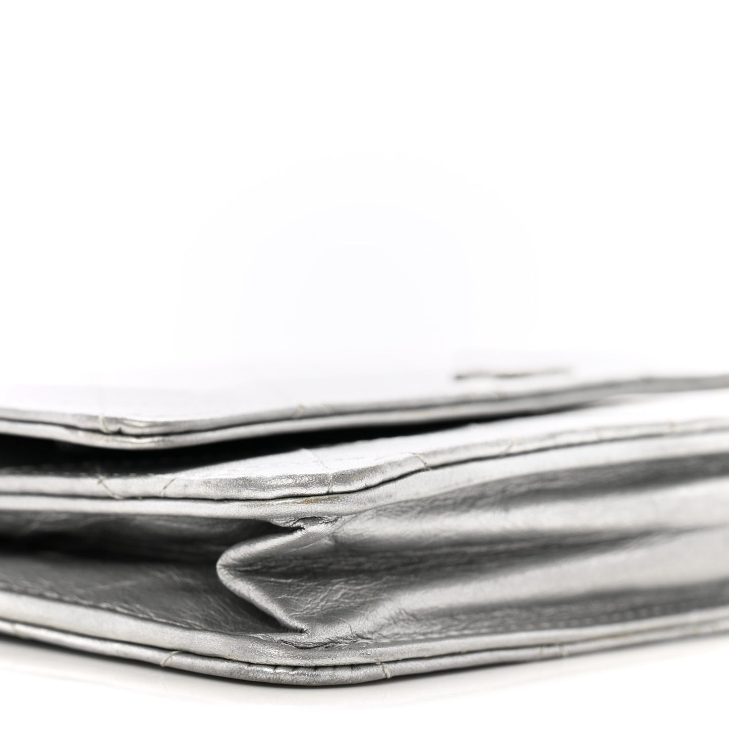 Metallic Aged Calfskin Quilted Wallet on Chain WOC Silver