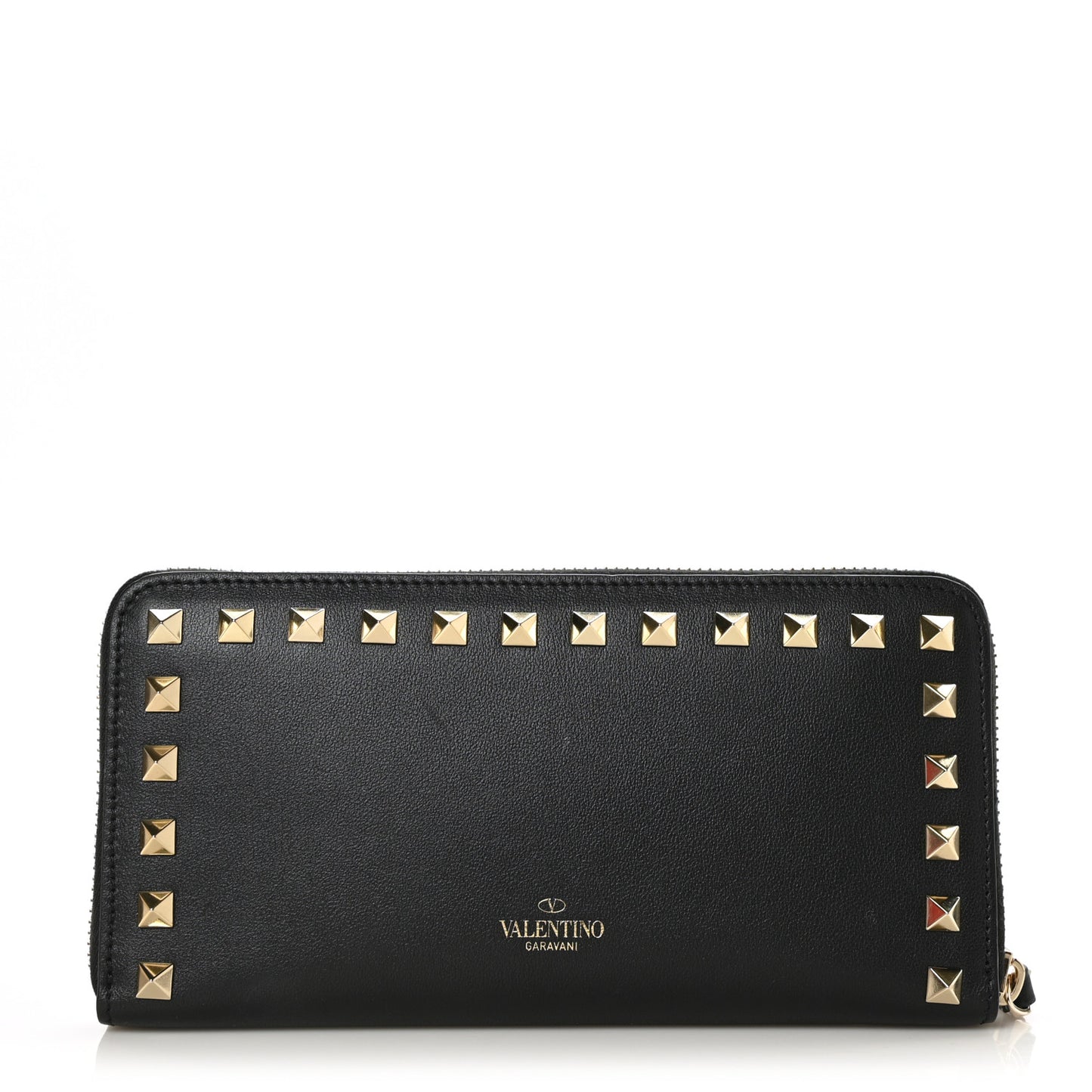Vitello Rockstud Zip Around Wallet Black