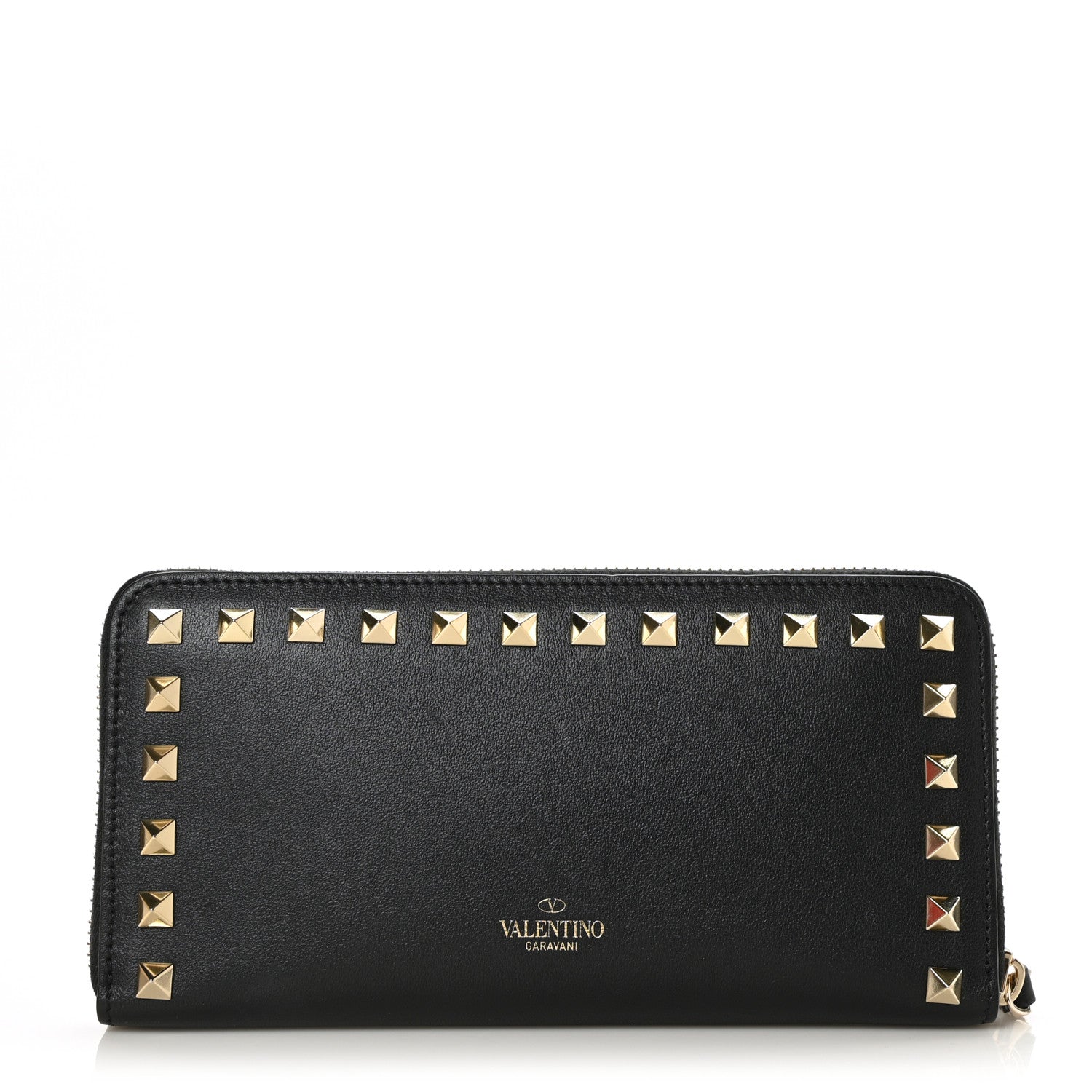 Valentino Garavani Vitello Rockstud Zip Around Wallet Black 1 of 6