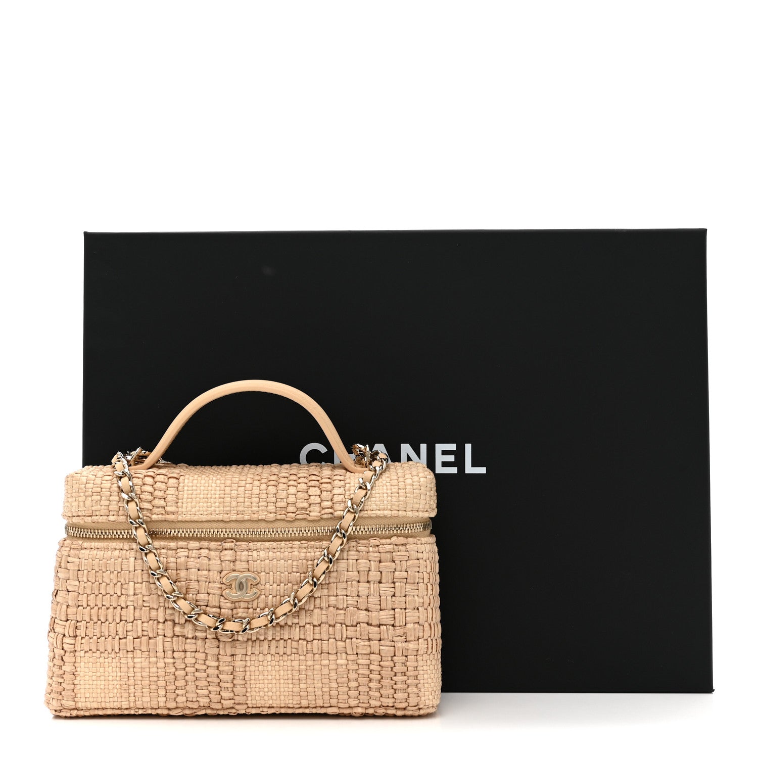 Chanel Braided Raffia Quilted Top Handle Slim Vanity Case With Chain Beige 11 of 11