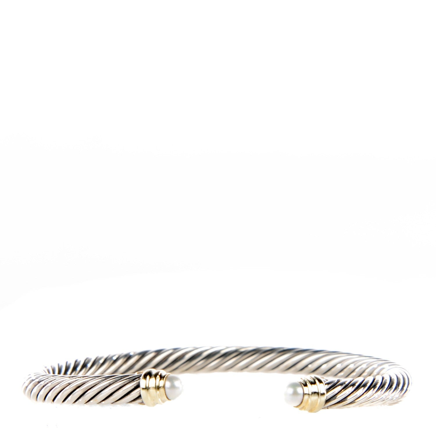 David Yurman Sterling Silver 14K Yellow Gold Pearl 5mm Cable Classics Bracelet 1 of 5