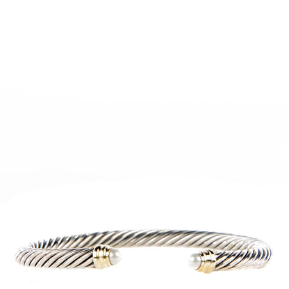 David Yurman Sterling Silver 14K Yellow Gold Pearl 5mm Cable Classics Bracelet 1 of 5