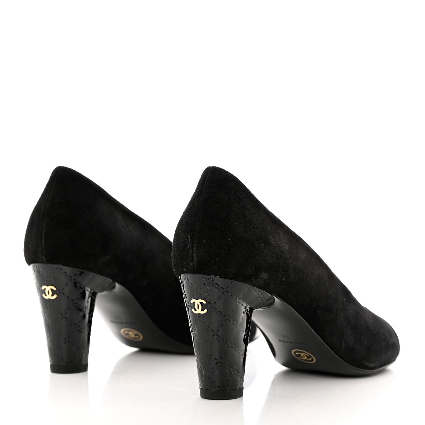 Kid Suede Patent Calfskin Cap Toe CC Pumps 38 Black