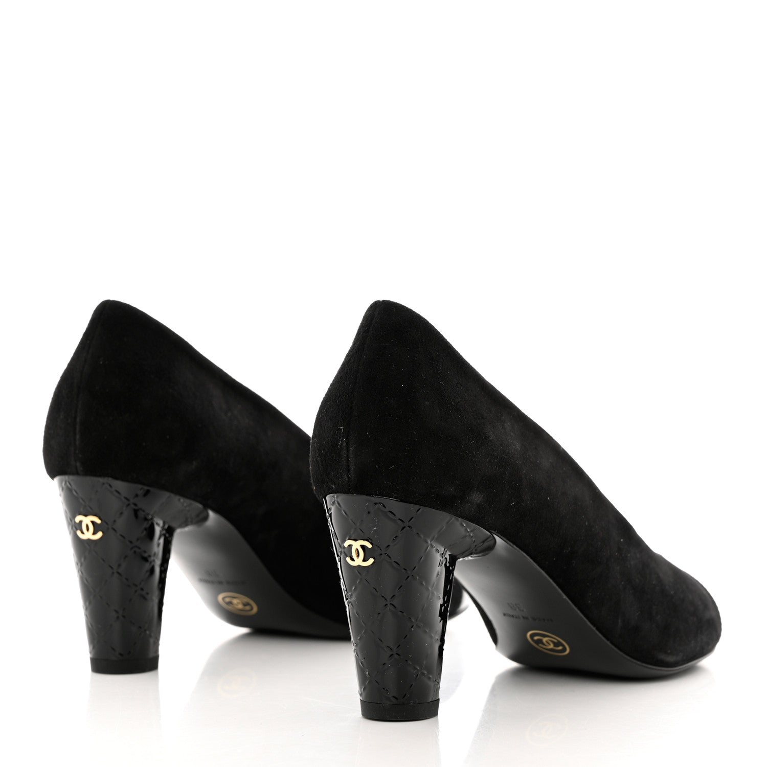 Chanel Kid Suede Patent Calfskin Cap Toe CC Pumps 38 Black 5 of 10