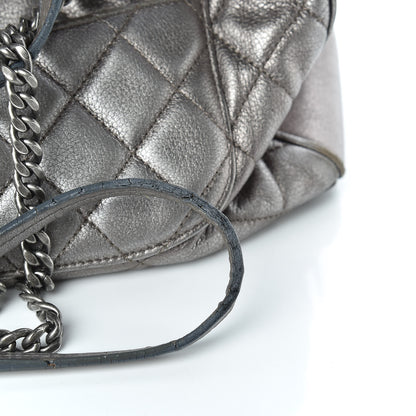 Chanel Metallic Grained Calfskin Quilted Large Casual Pocket Bowling Bag Silver 14 of 16