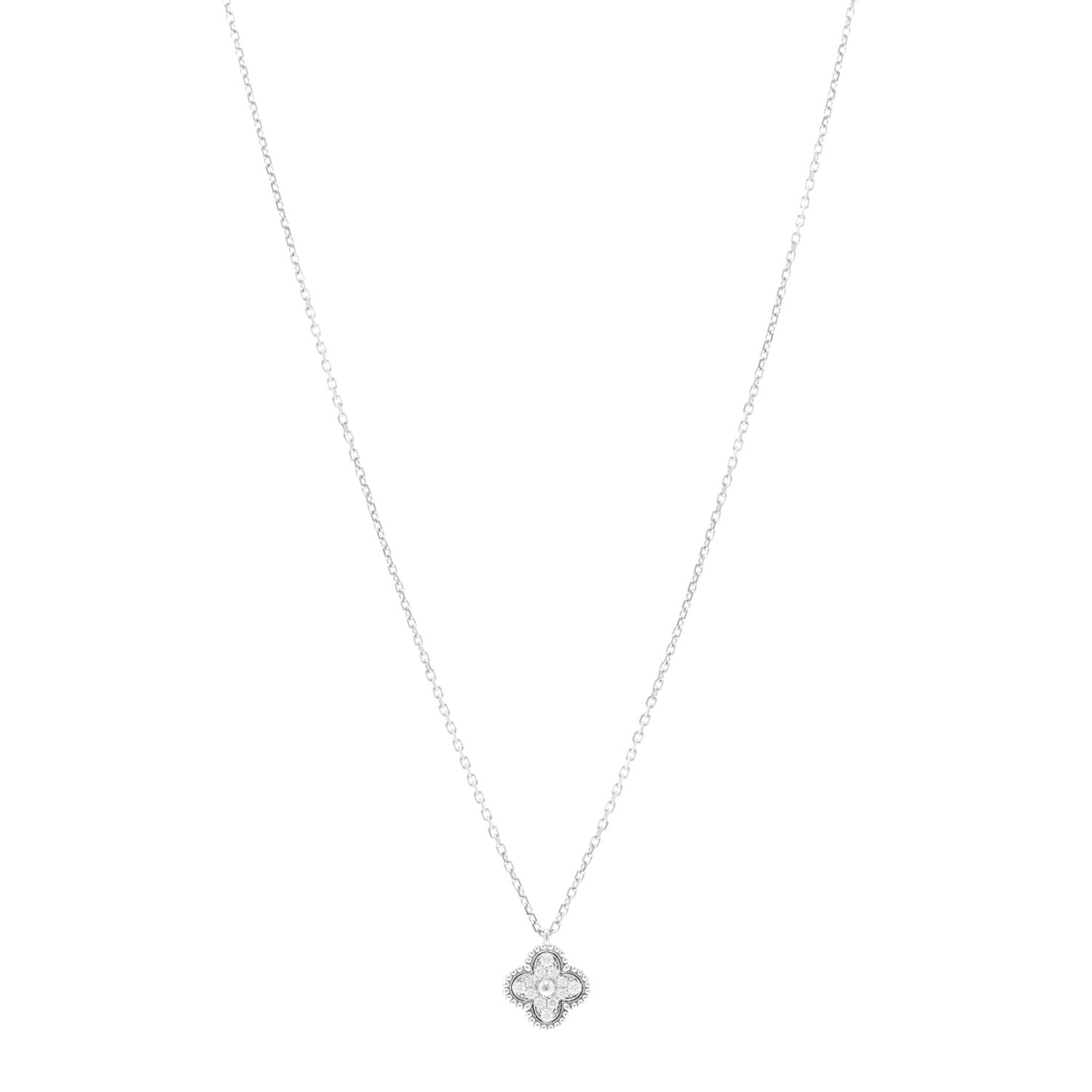 18K White Gold Diamond Sweet Alhambra Pendant Necklace