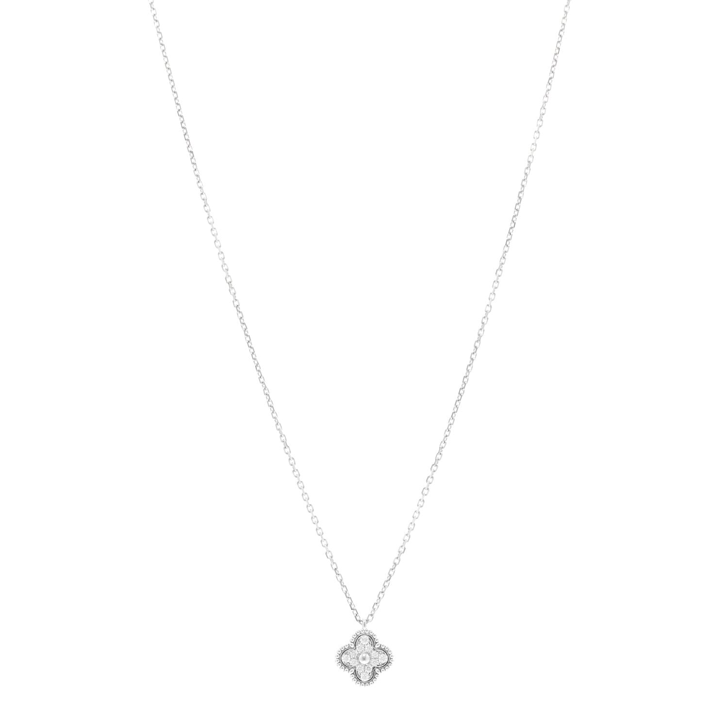 Van Cleef & Arpels 18K White Gold Diamond Sweet Alhambra Pendant Necklace 1 of 4