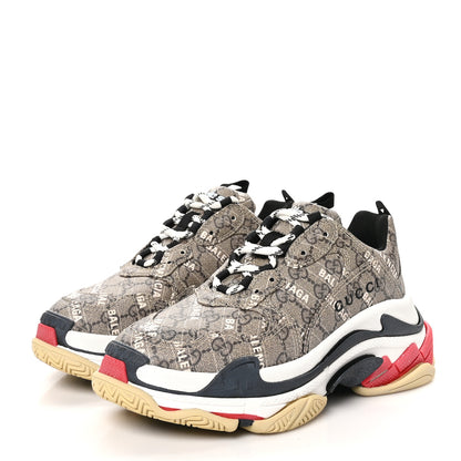 Balenciaga X GUCCI GG Supreme Monogram Allover Logo Womens Triple S Sneakers 38 Beige Ebony Mystic White 3 of 8
