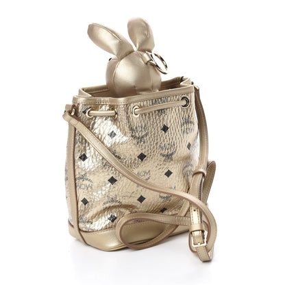 MCM Metallic Visetos Zoo Rabbit Drawstring Bucket Bag Berlin Gold 4 of 14