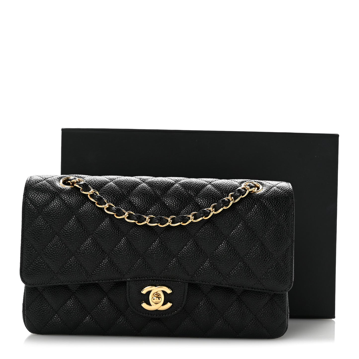 Caviar Quilted Medium Double Flap Black