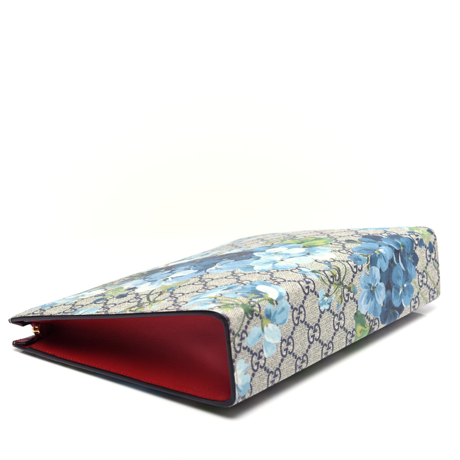 Gucci GG Supreme Monogram Blooms Large Cosmetic Case Beige Blue Navy Hibiscus Red 5 of 12