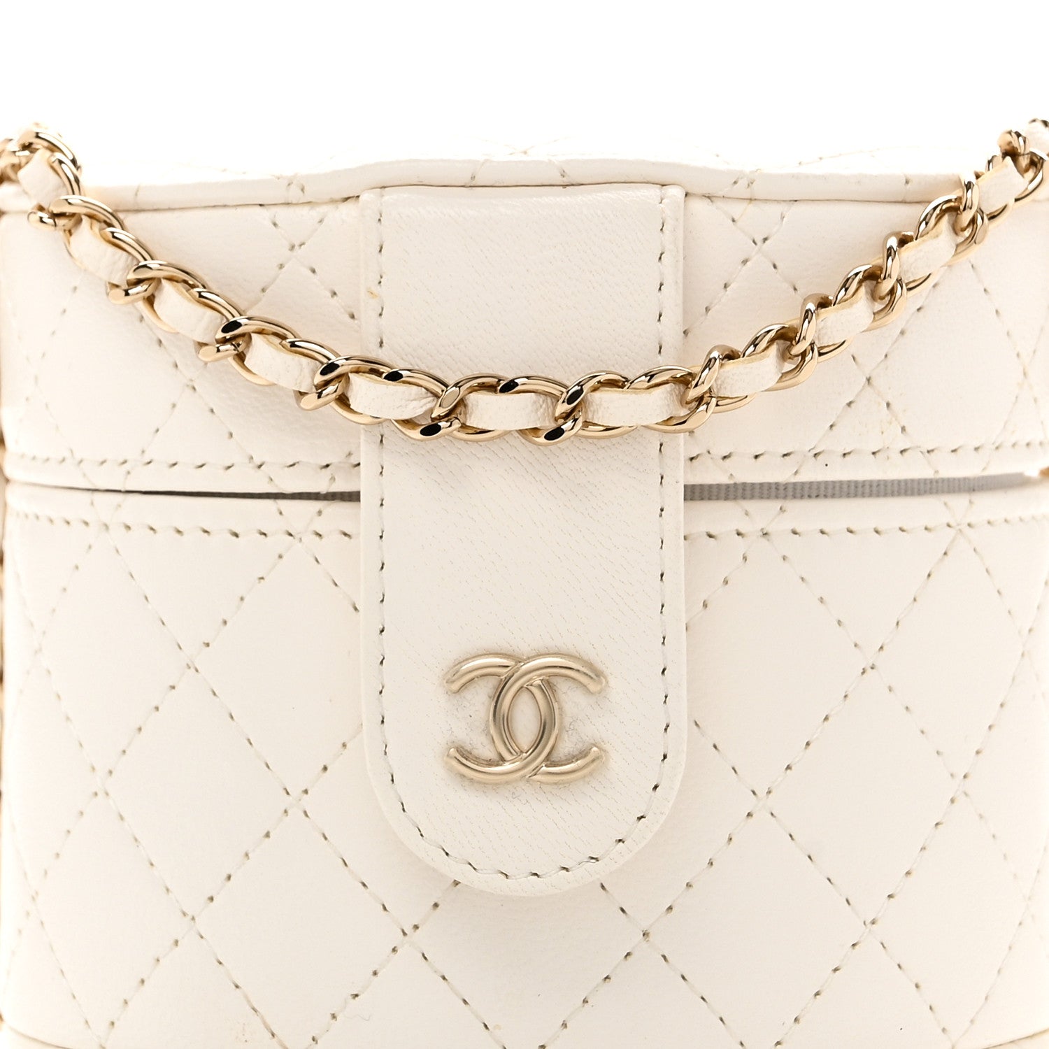 Chanel Lambskin Quilted Round Mini Vanity Case With Chain White 8 of 11