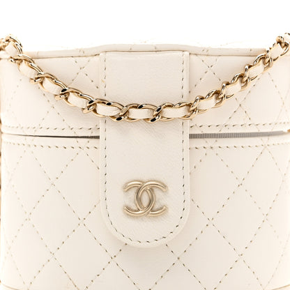 Chanel Lambskin Quilted Round Mini Vanity Case With Chain White 8 of 11