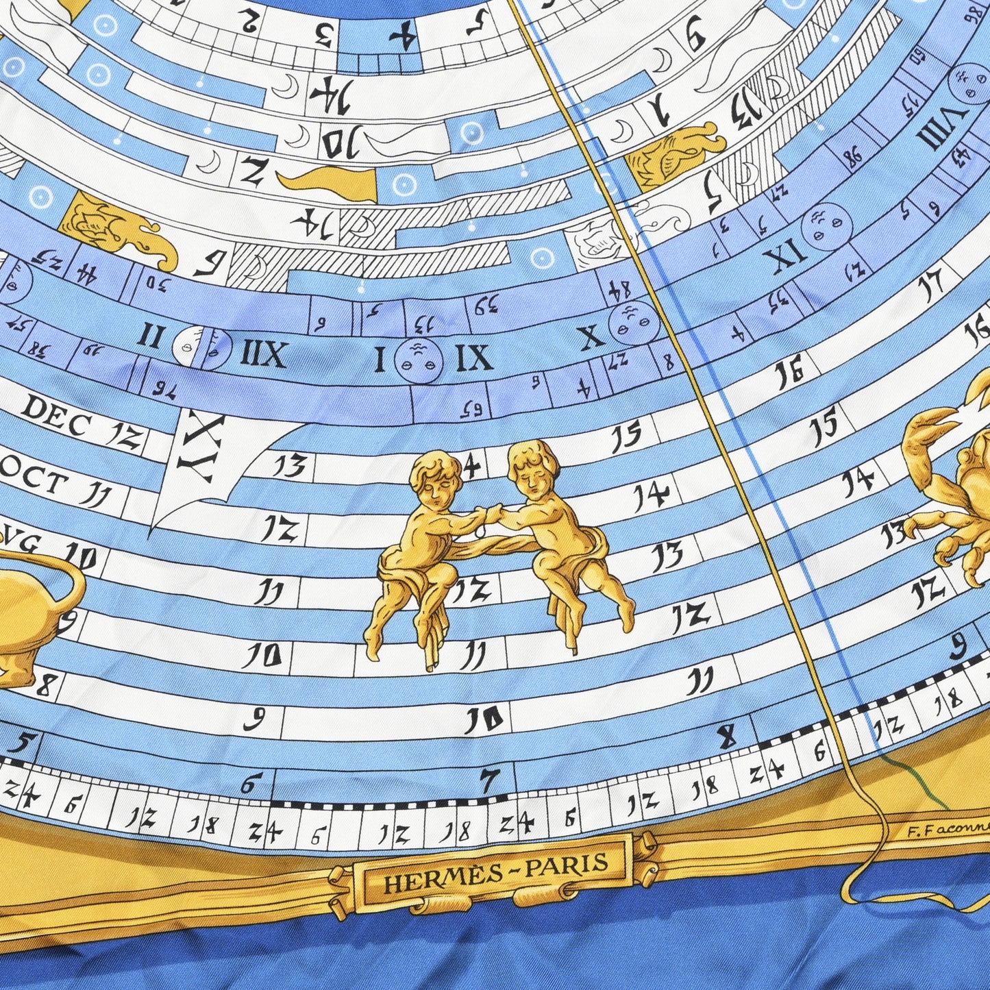 Silk Astrologie Scarf 90 Light Blue White Gold